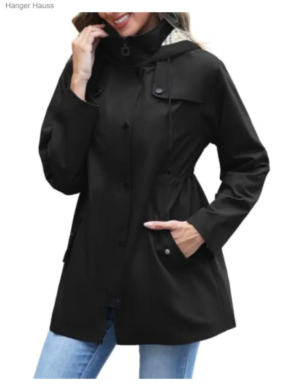 Waterproof Long Hooded Trench Coat Lined Windbreaker Jacket